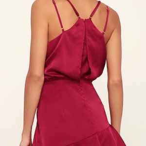 lulu's Lulus On the Floor Fuchsia Satin Ruffle Dress